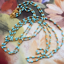 Modern Turquoise and 22K Gold Bead Necklace
