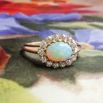 Antique Opal Diamond Ring Circa 1890's Victorian Old European Cut ...