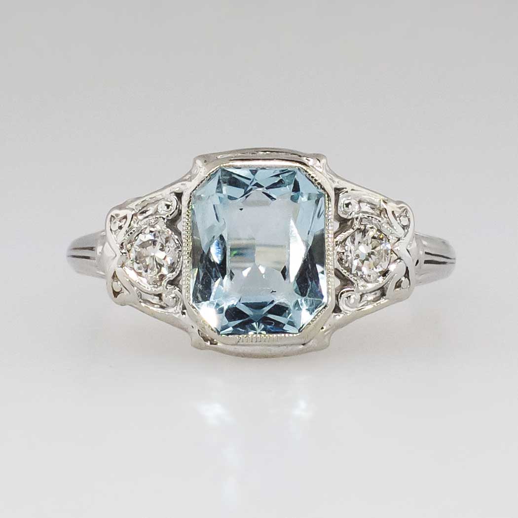 Pretty Art Deco 1.36ct t.w. Fancy Cut Aquamarine & Diamond Filigree ...