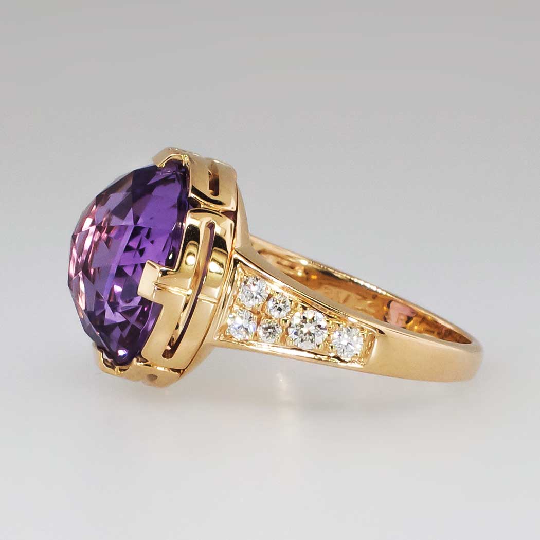 Estate Gorgeous Bvlgari Parentesi Amethyst & Diamond 18k Rose Gold Ring ...