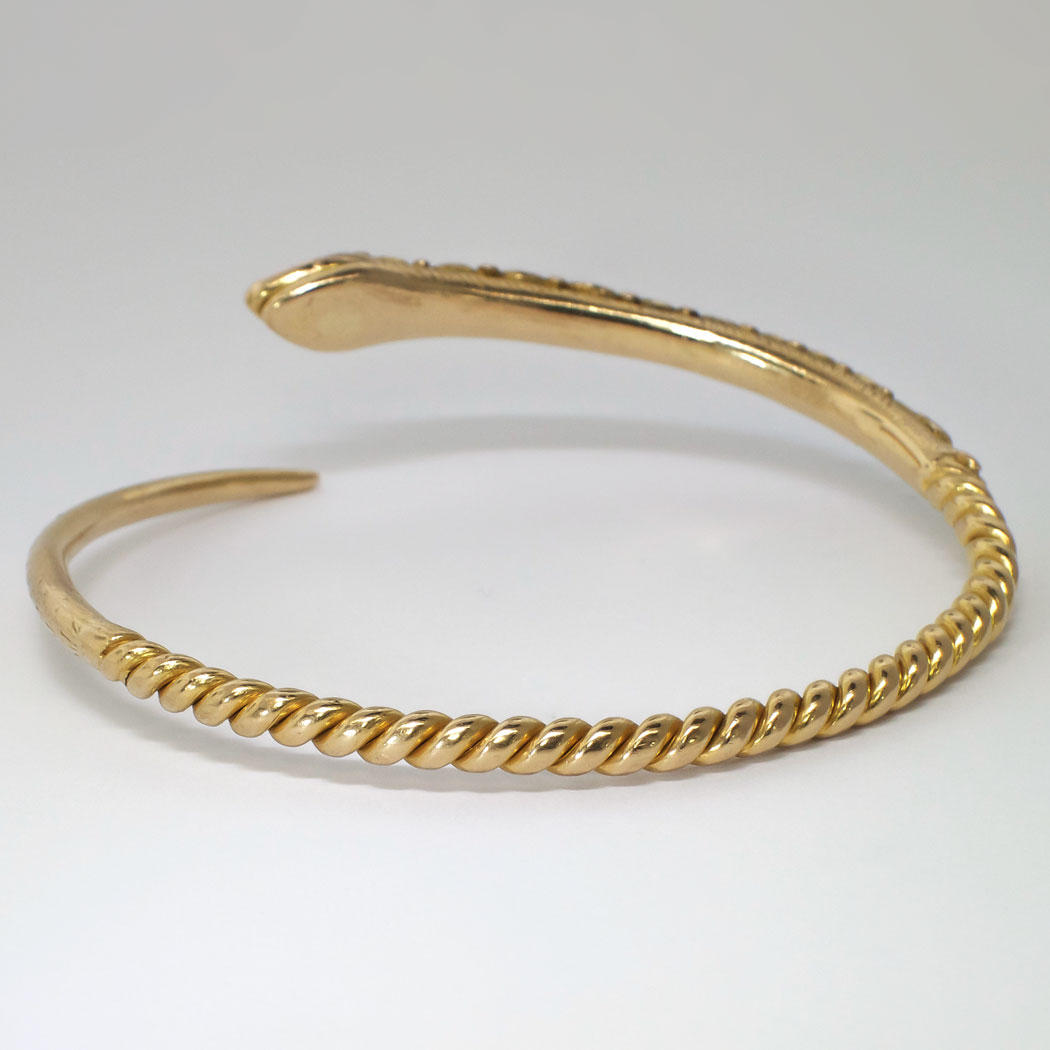 Victorian Snake Wrapped Bangle Bracelet with Diamonds in 14K Gold