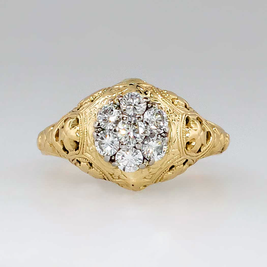 Beautiful Vintage Jabel .44ct T.w. Diamond Floral Engagement Ring 18k ...