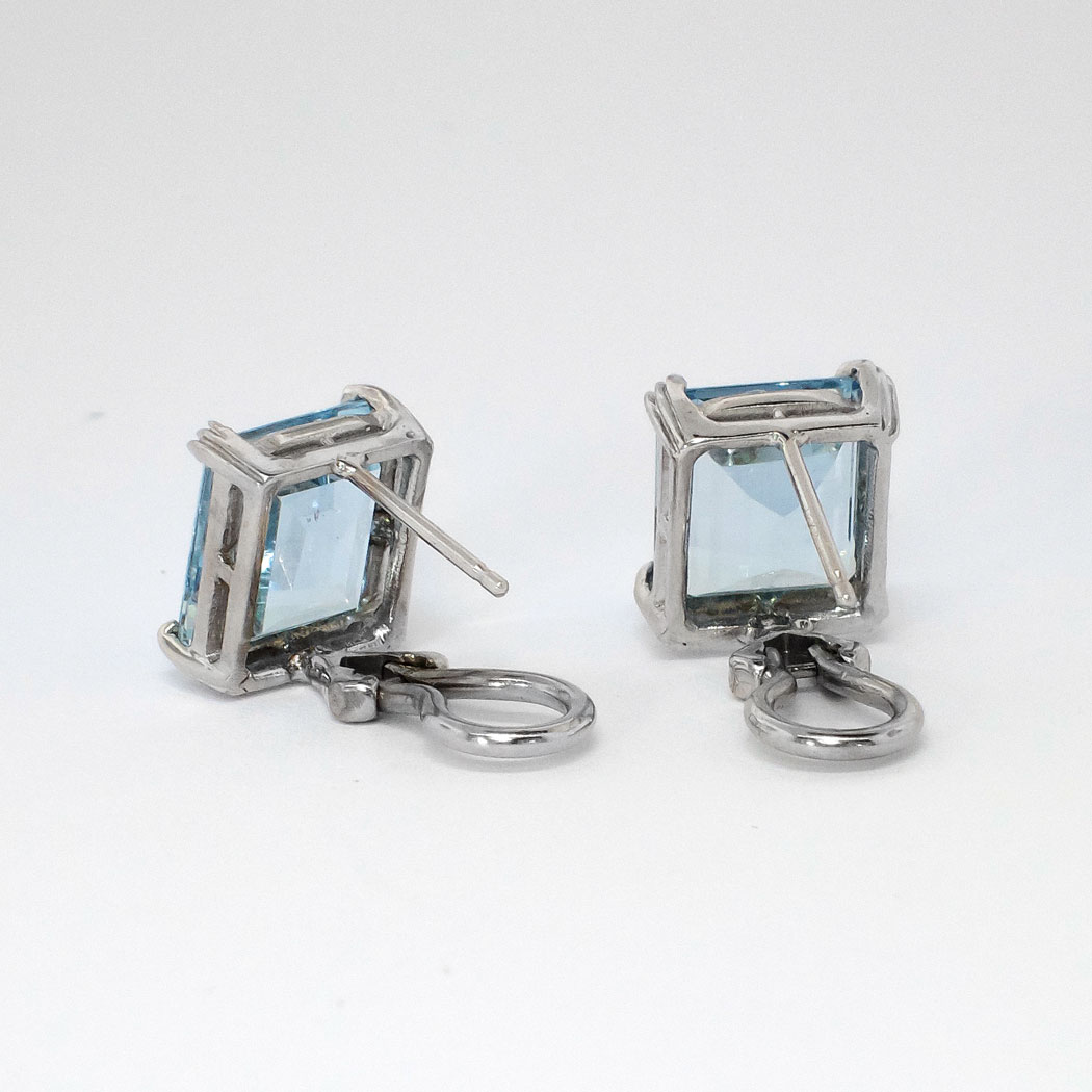 Elegant 5.80ct t.w. Emerald Cut Aquamarine Euro-Back Wedding Earrings ...