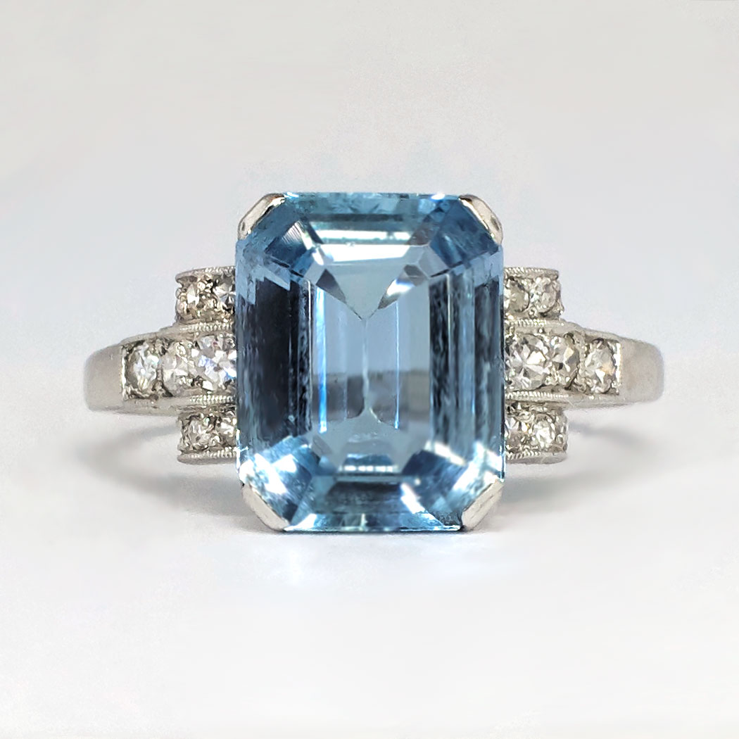 Geometrical Elegance 4.64ct t.w. 1940's Emerald Cut Aquamarine ...