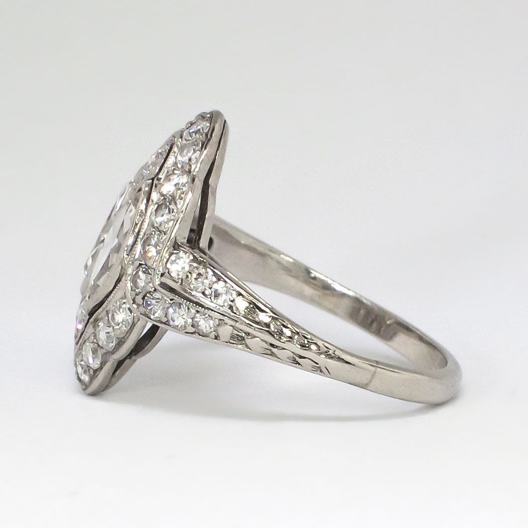 Art Deco 1930's 1.28ct t.w. Marquise & Round Diamond Engagement ...