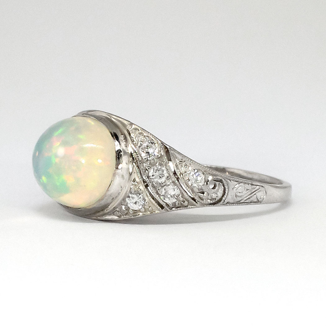 Gorgeous 3ct t.w. 1930's Opal & Diamond Filigree Platinum Ring ...