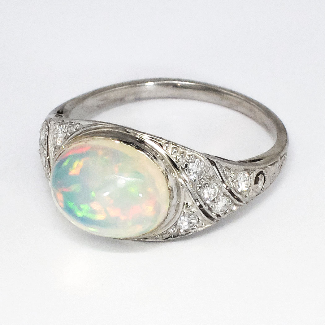 Gorgeous 3ct t.w. 1930's Opal & Diamond Filigree Platinum Ring ...