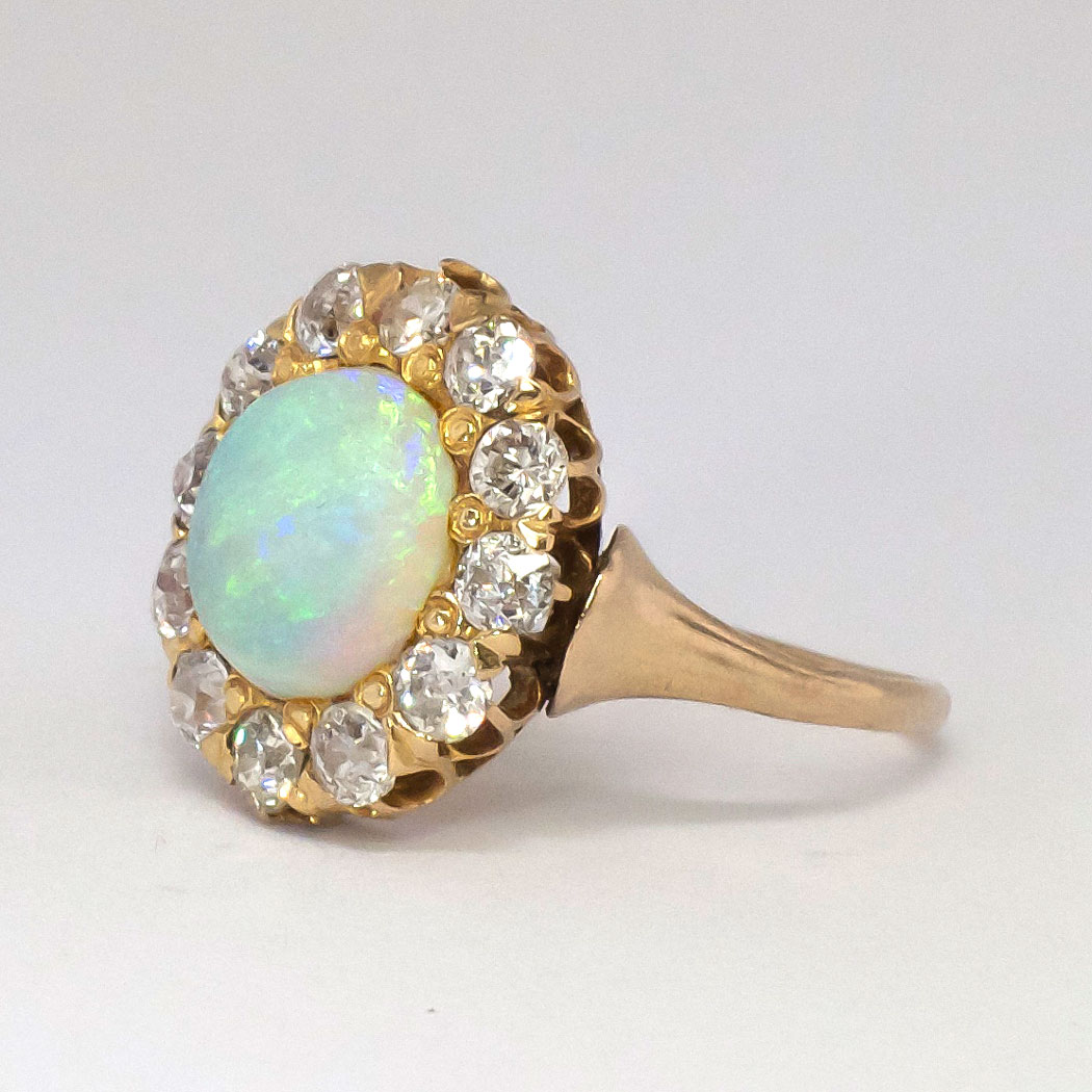 Perfect 1890's 2.25ctw Opal & Old European Cut Diamond Halo Ring 14k ...