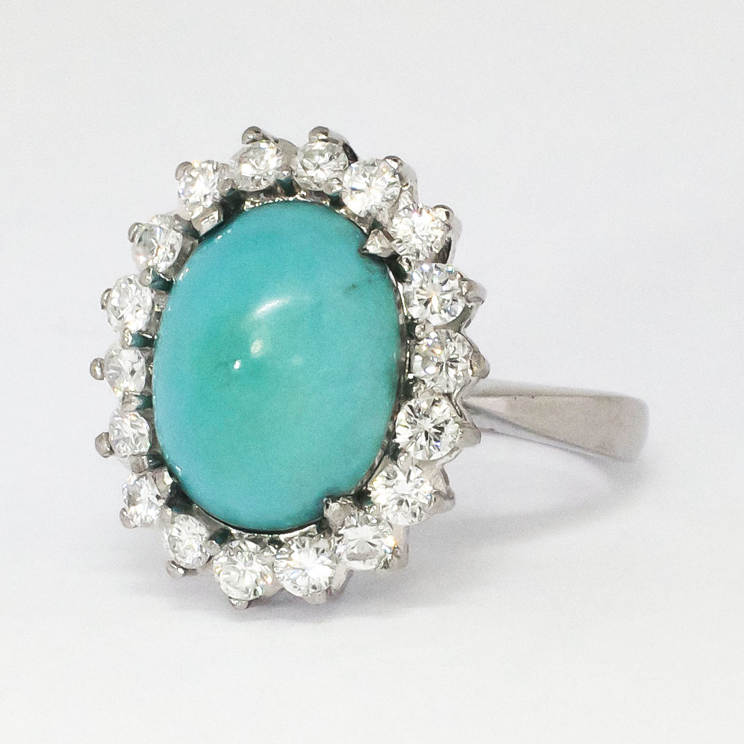 Exceptional 7.48ct t.w. 1970's Robin's Egg Blue Turquoise & Diamond ...