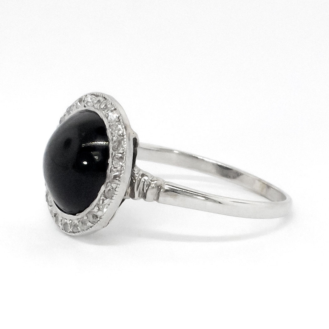 Vintage Art Deco 1930's Round Onyx .10ct t.w. Old Rose Cut Diamond Ring ...