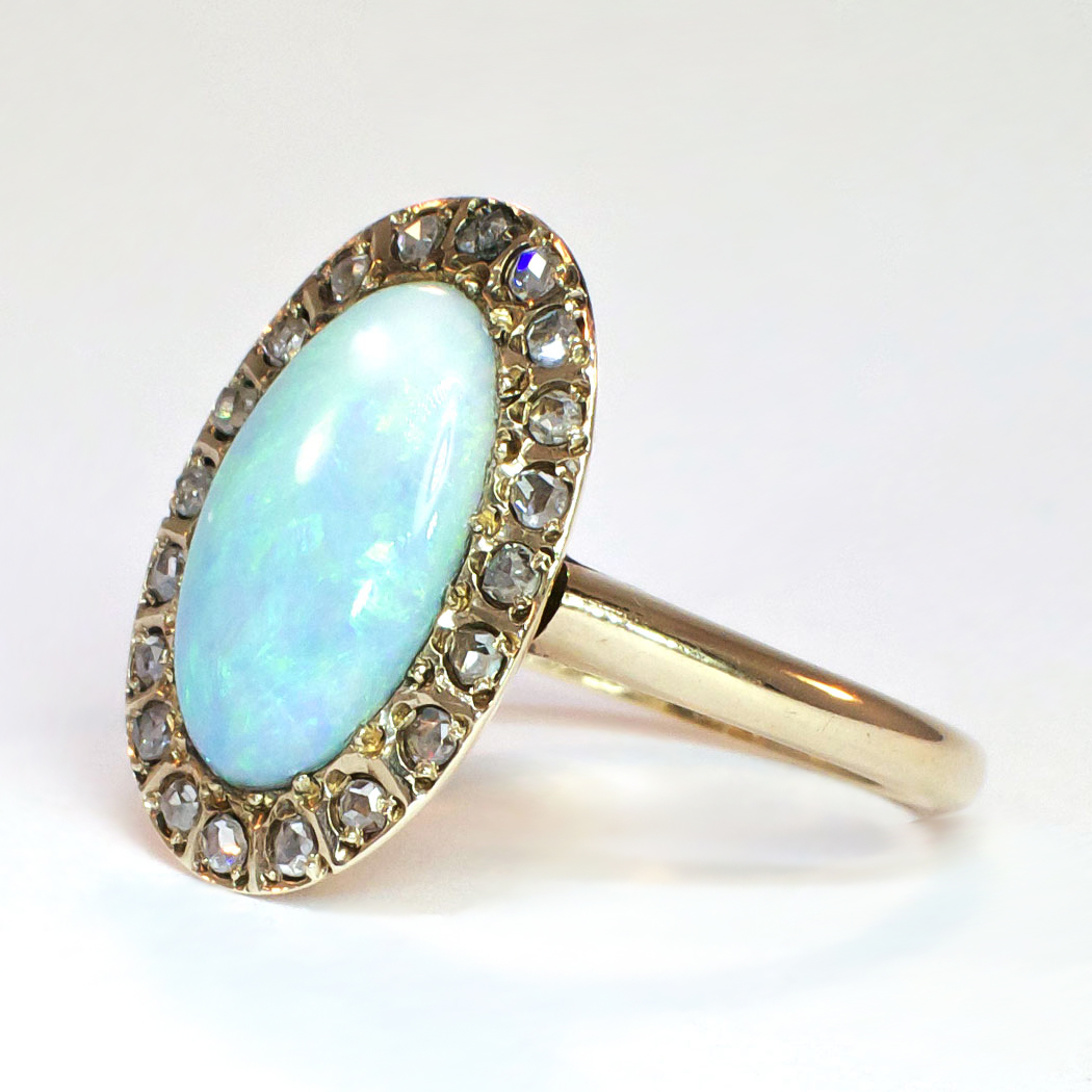 Art Nouveau 1900s 2ctw Opal & Rose Cut Diamond Halo Ring 10k | Antique ...