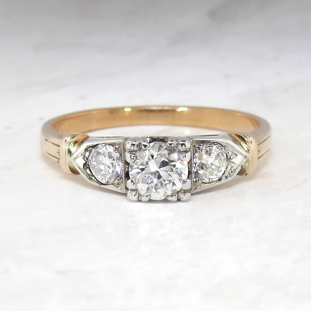 Retro Vintage 1940's .66ct t.w. Old European Cut Diamond Three Stone ...