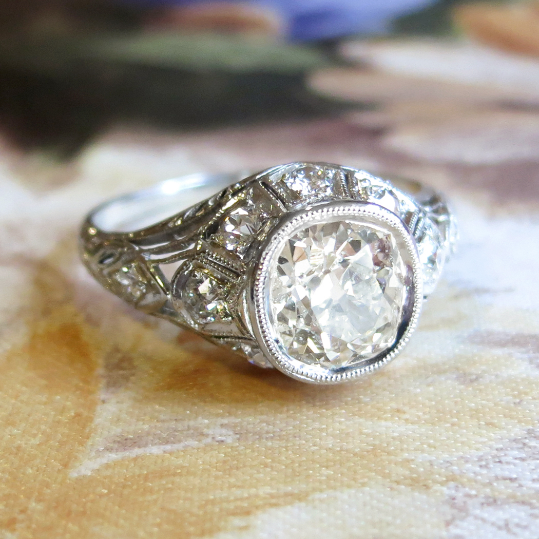 Art Deco Vintage 1930's 2.14ct t.w. Bezel Set Old European Cut Diamond ...