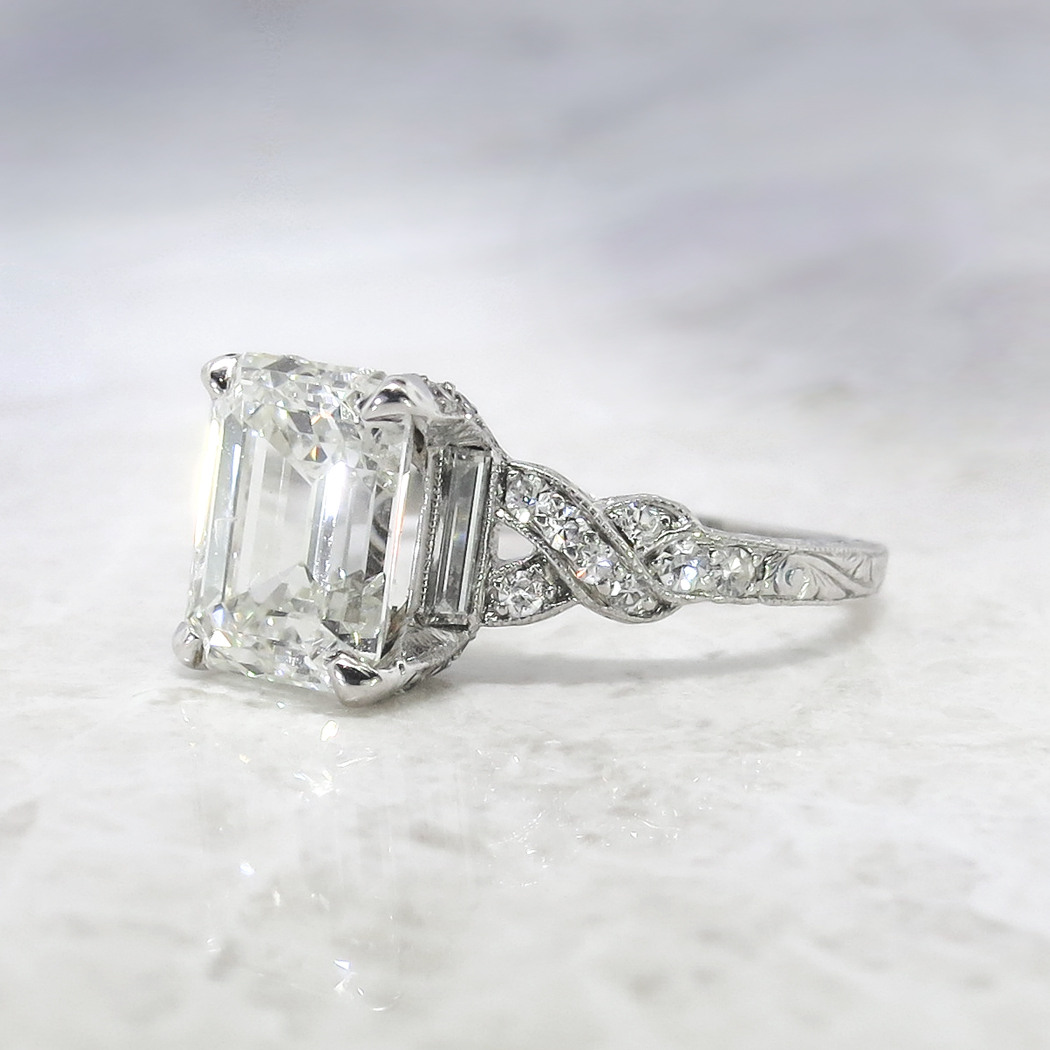 Sensational 1930's Art Deco 2.90ct t.w. Emerald Cut Diamond Filigree ...
