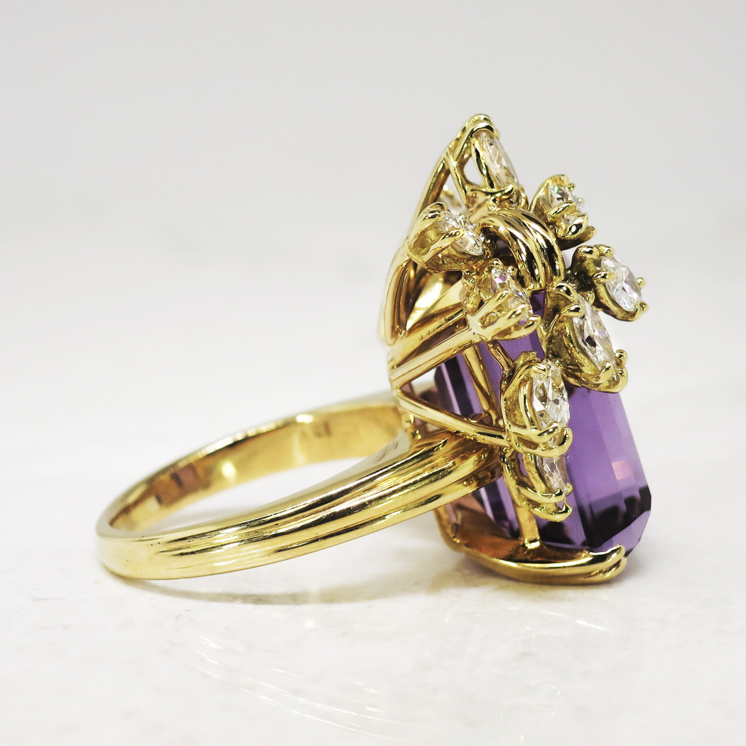 Vintage Estate 17 13ct T W Amethyst And Marquise Diamond Cocktail