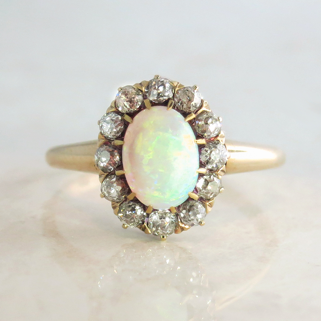 Victorian 1890's 1.65ctw Opal & Old European Cut Diamond Halo Ring 14k ...