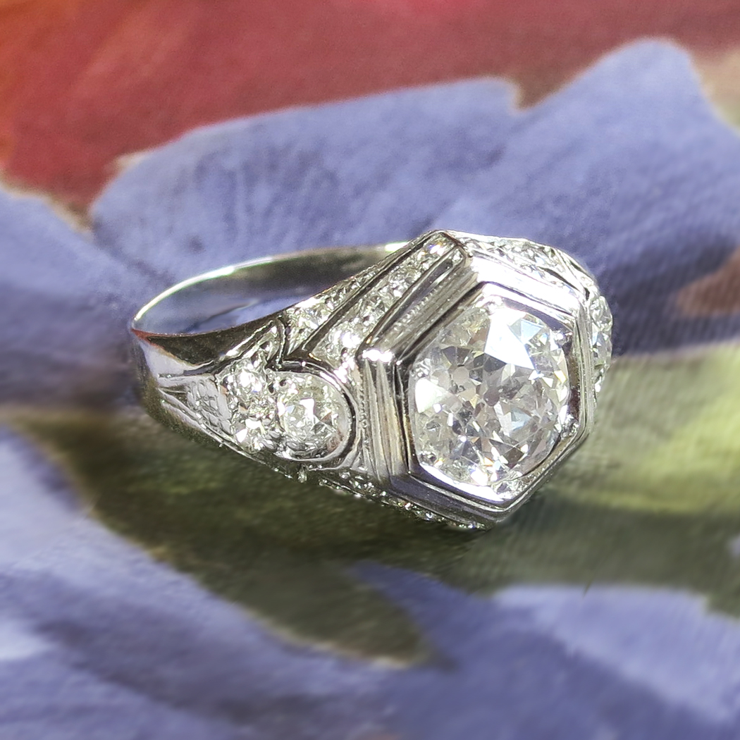 Art Deco 1930's 2ct t.w. Old European Cut Diamond Engagement Ring ...