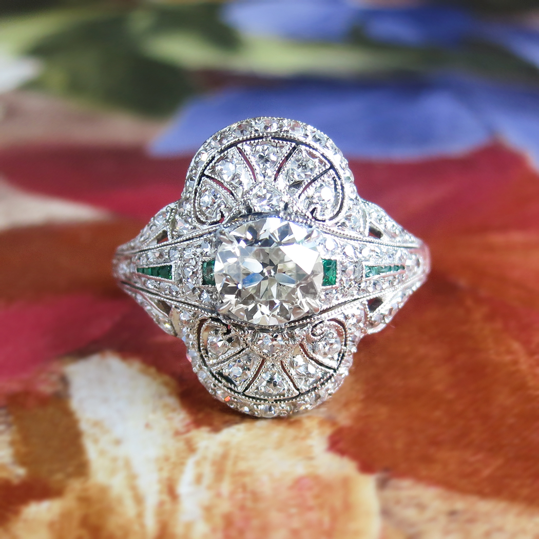 Edwardian 1920s 136ct Tw Old European Cut Diamond And Emerald