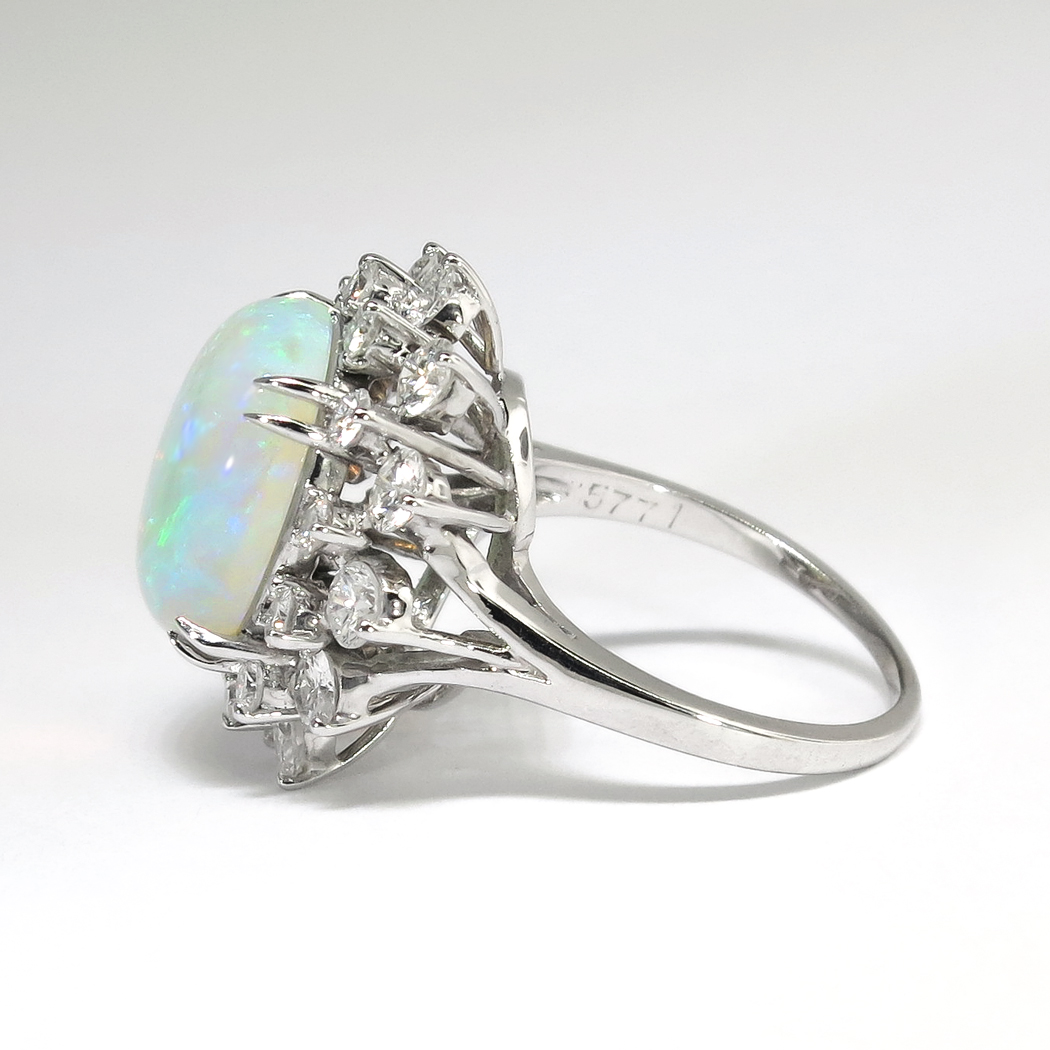 Vintage Estate 1980's 6.62ct t.w. Solid Opal & Diamond Halo Ring 14k ...