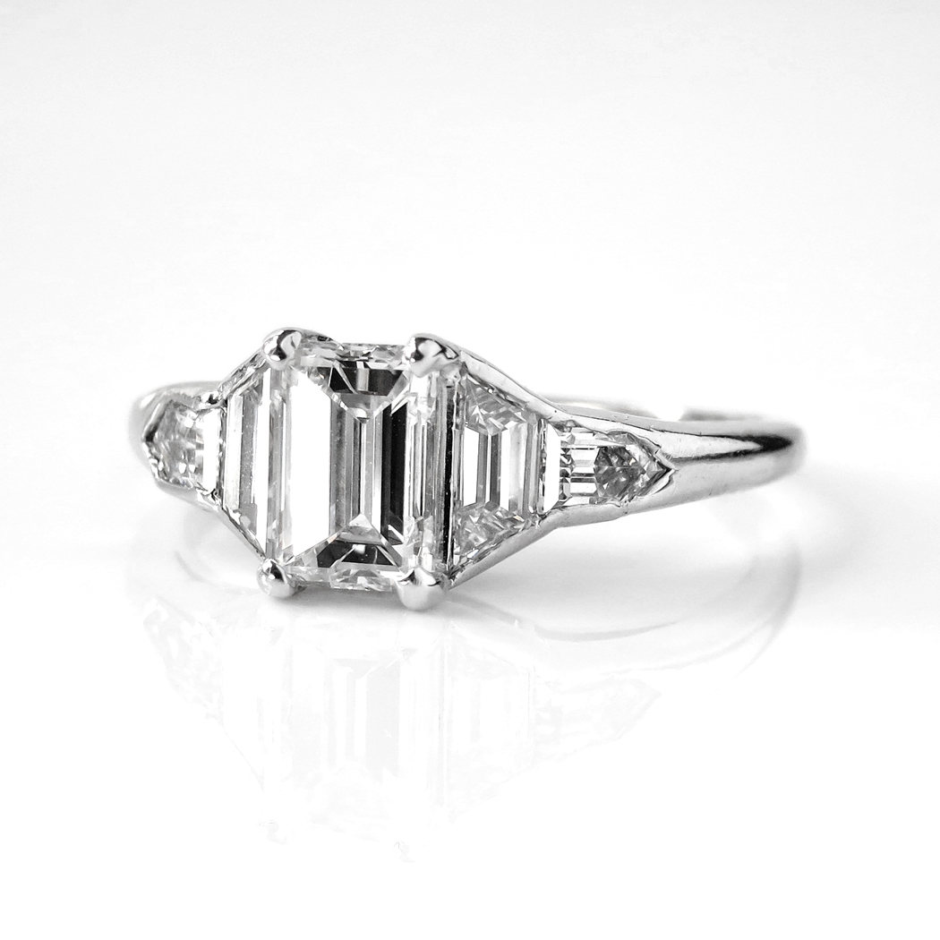 Vintage Art Deco 1930's 1.50ct t.w. Emerald Cut Diamond Engagement ...
