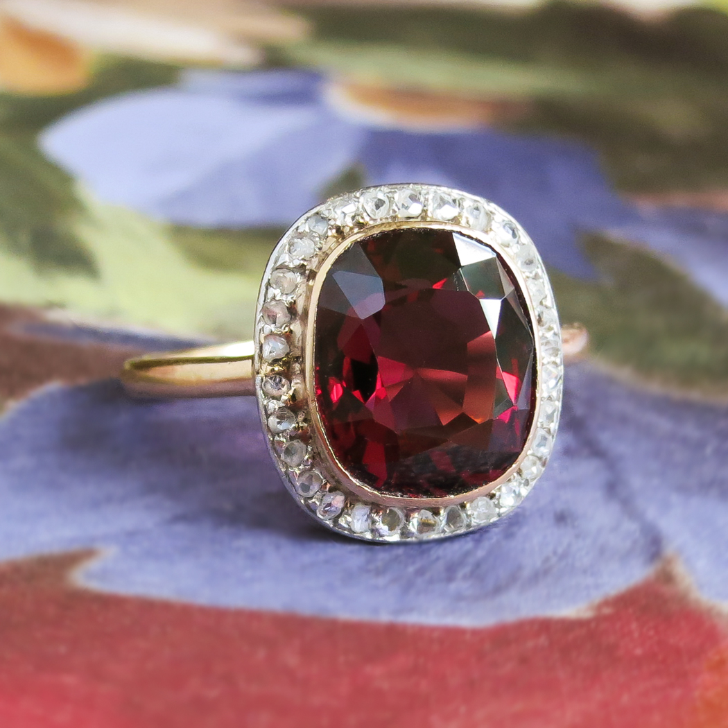 Antique Victorian 1890's 5.84ct t.w. Cushion Garnet & Old Rose Cut ...