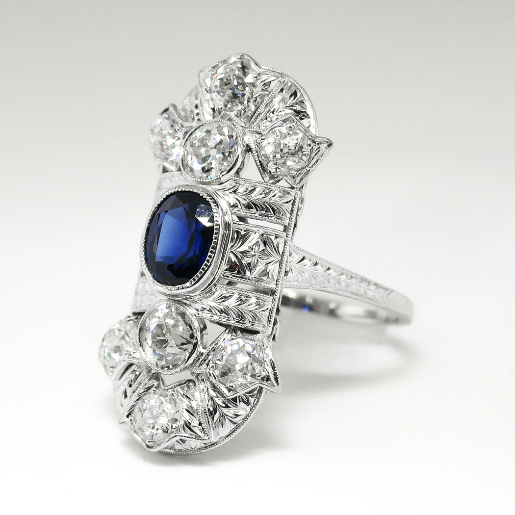 Edwardian Sapphire Diamond Ring Antique 1920's Blue Sapphire Diamond ...