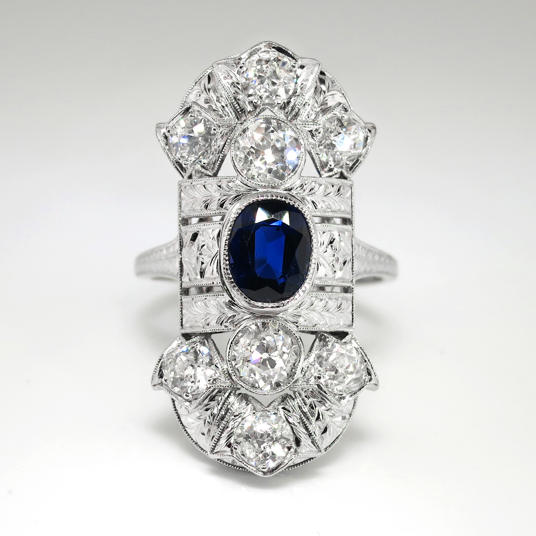 Edwardian Sapphire Diamond Ring Antique 1920's Blue Sapphire Diamond ...