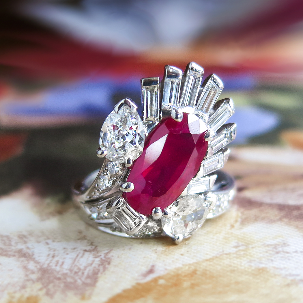 Vintage Ruby Diamond Ring Circa 1950's 3.43ct t.w. Ruby Diamond