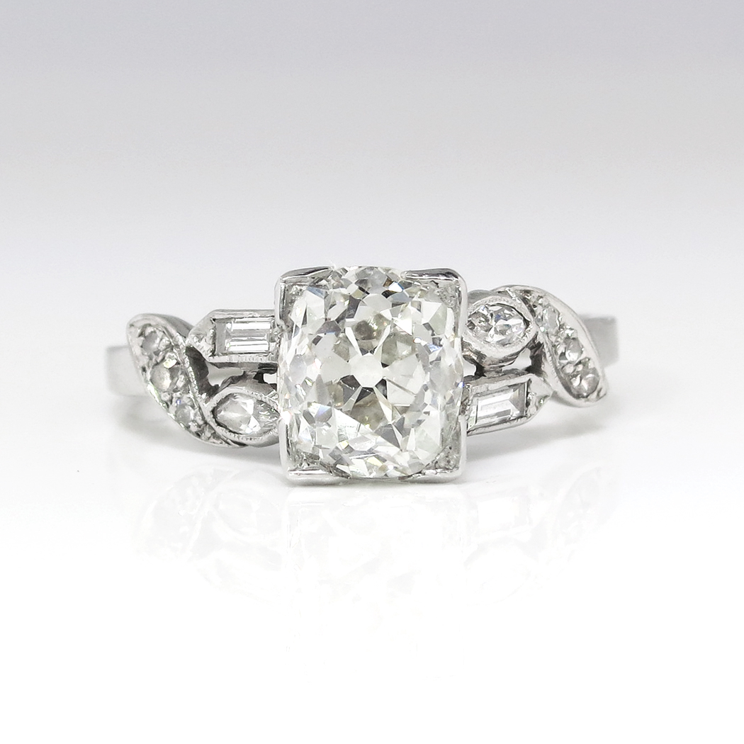 Vintage Retro Estate 1940's Old European Cushion Cut Diamond Platinum ...