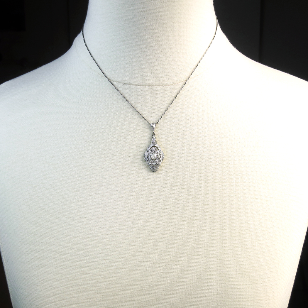 Art Deco 1930's Vintage Filigree Old Transitional Cut Diamond Pendant ...