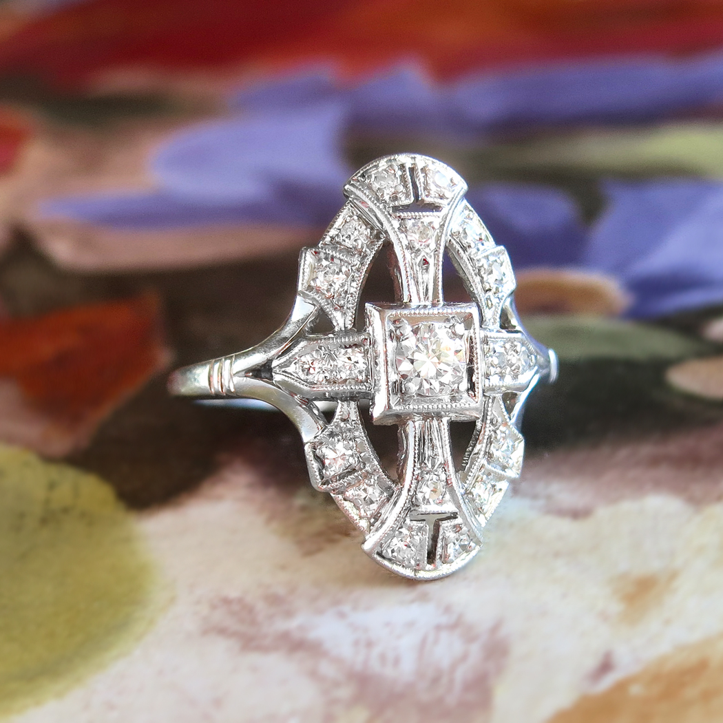 Art Deco Jabel Diamond Navette Ring Platinum Antique Vintage Estate Jewelry Jewelry Finds