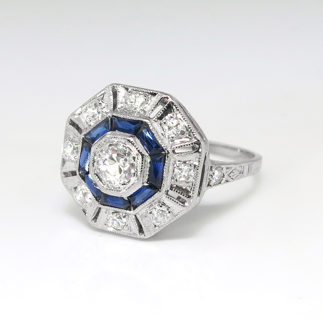 Art Deco 1930's Vintage Estate Old European Cut Diamond Lab Sapphire ...