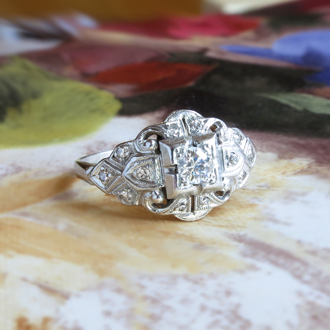 Vintage Art Deco 1930's Old European Cut Diamond Engagement Wedding