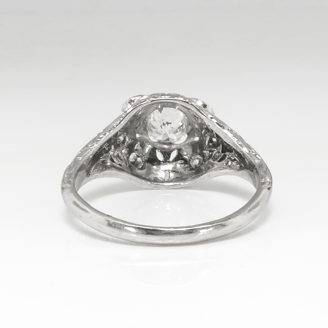 Art Deco Engagement Ring 1930's Old European Cut Diamond Filigree Halo ...