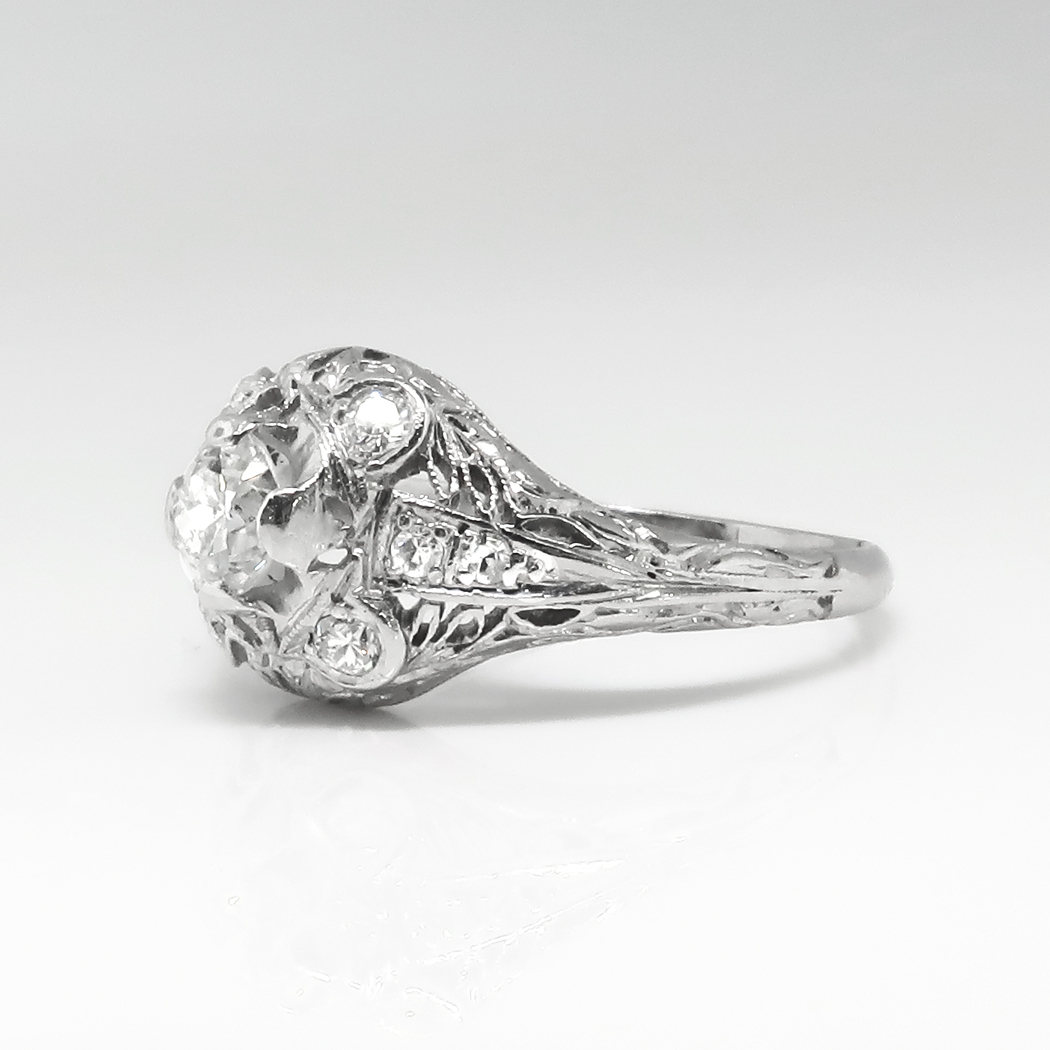 Art Deco Engagement Ring 1930's Old European Cut Diamond Filigree Halo ...