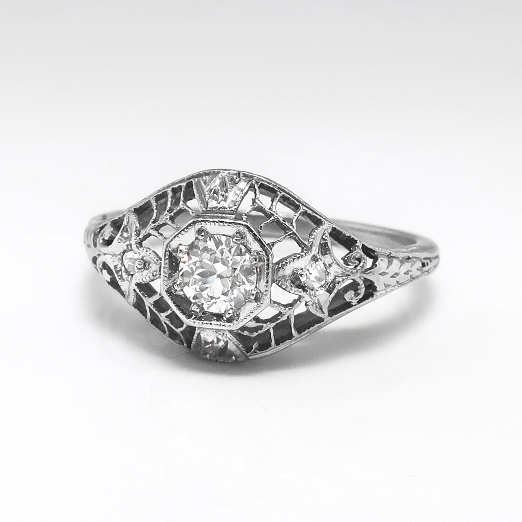 Art Deco Vintage 1930s Old European Cut Diamond Engagement Wedding