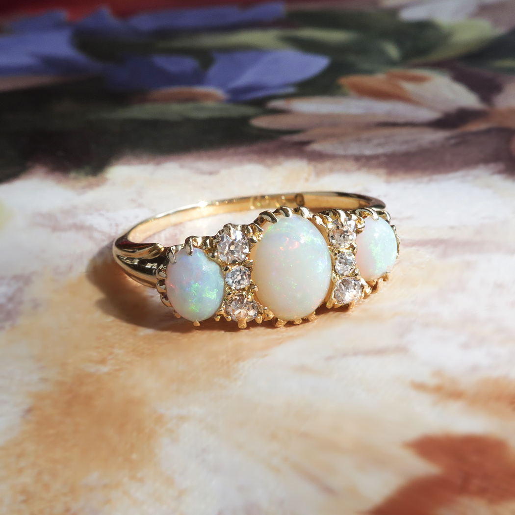 Edwardian Black Australian Opal 4.49ct & Diamond Antique Ring – Rodriguez  and Sons Estate Jewelers
