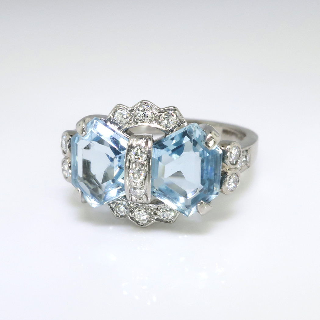 Vintage Blue Topaz Diamond Ring Circa 1940's Retro Bow Wedding ...