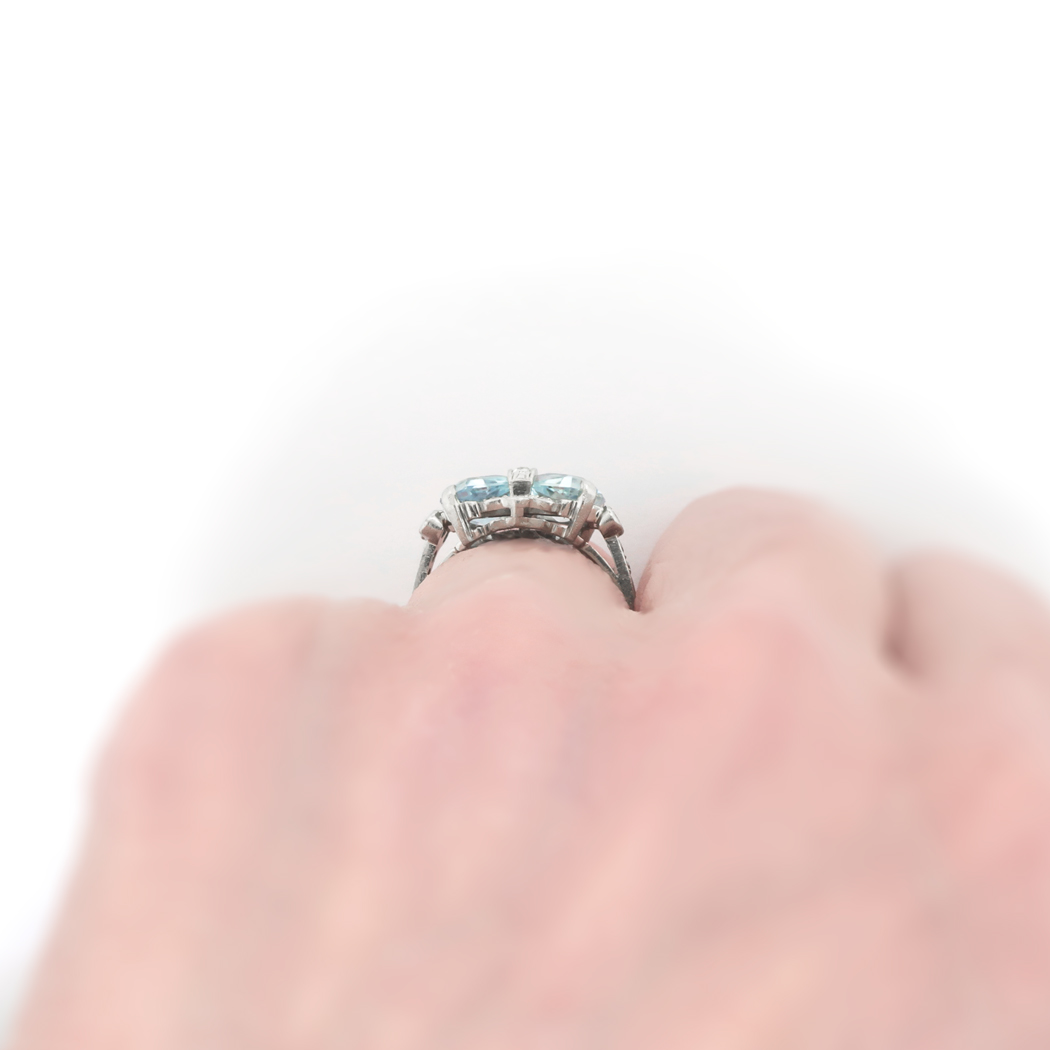 Vintage Blue Topaz Diamond Ring Circa 1940's Retro Bow Wedding