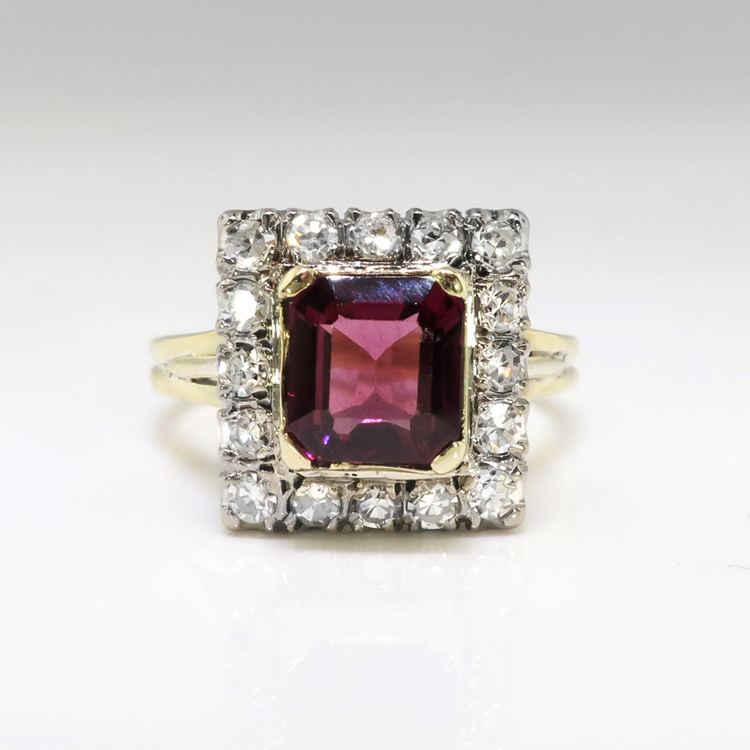 Vintage Emerald Cut Garnet Diamond Halo Engagement Ring Circa 1950's ...