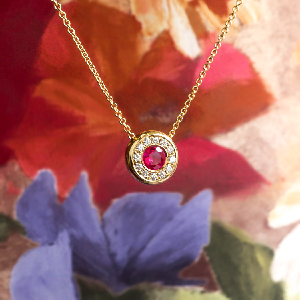 Vintage Ruby Diamond Necklace Circa 1990's Natural Red Ruby Diamond