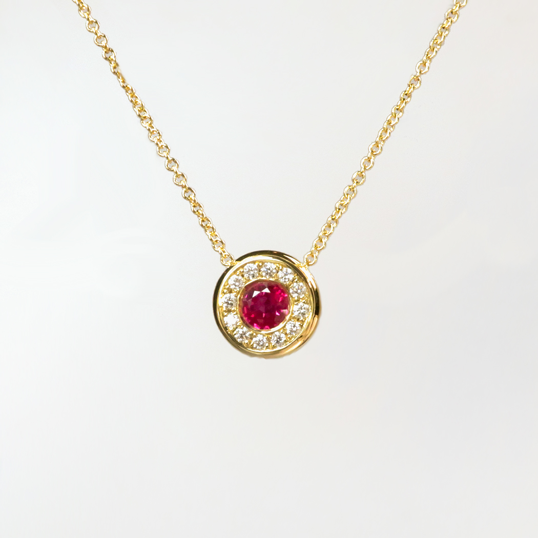 Vintage Ruby Diamond Necklace Circa 1990's Natural Red Ruby Diamond