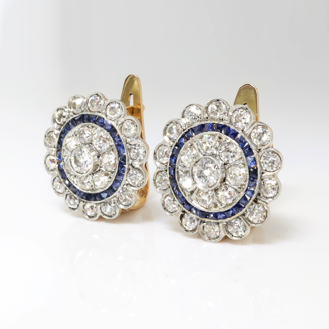 Art Deco Diamond Sapphire Earrings Circa 1930's Vintage Blue Sapphire ...