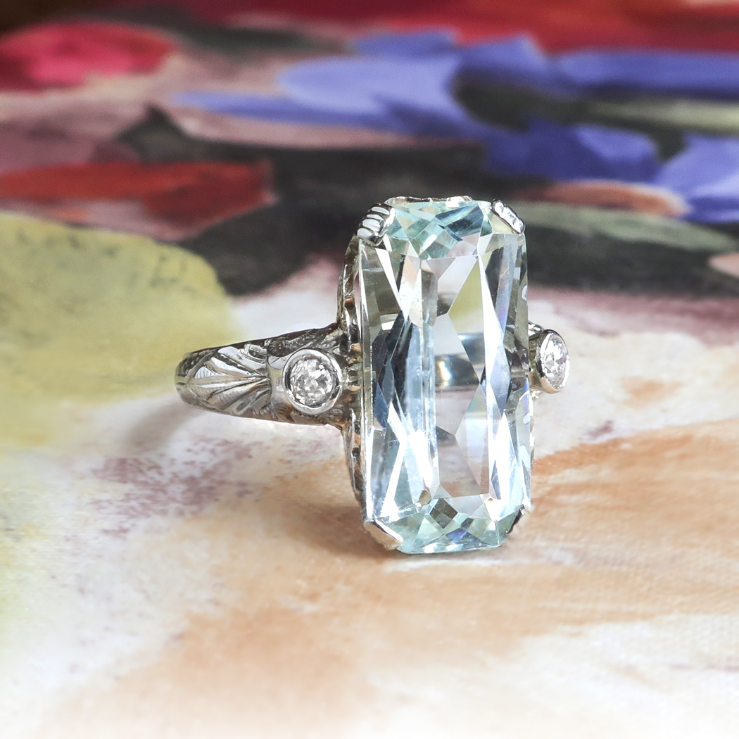 Antique art deco 2025 aquamarine ring