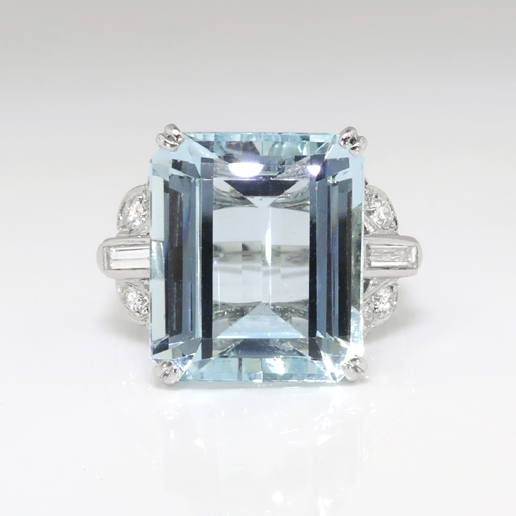 Vintage 8.46ct t.w. Emerald Cut Aquamarine Ring Circa 1940's Diamond ...