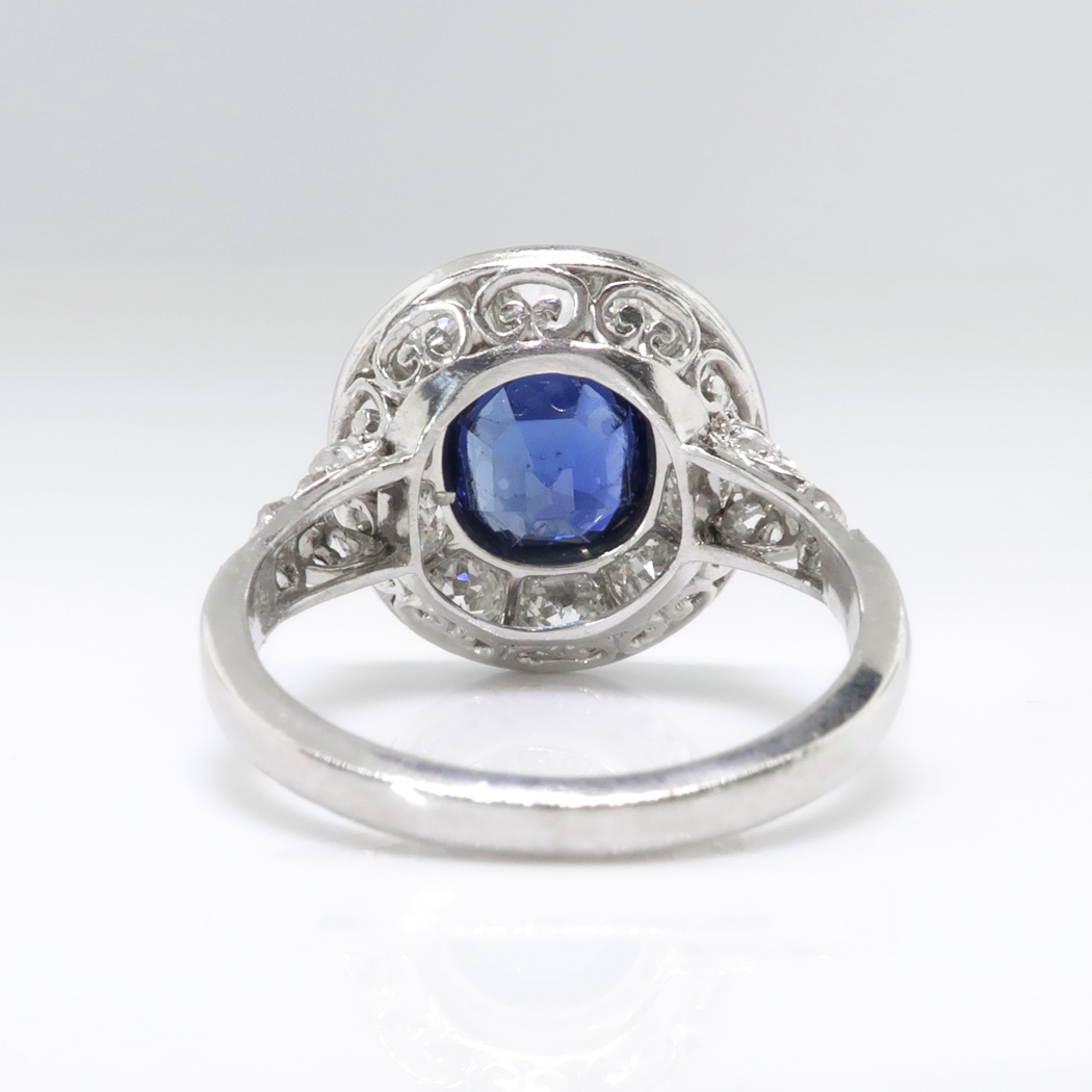 Antique Sapphire Diamond Ring Circa 1915 Filigree Old European Cut Halo ...