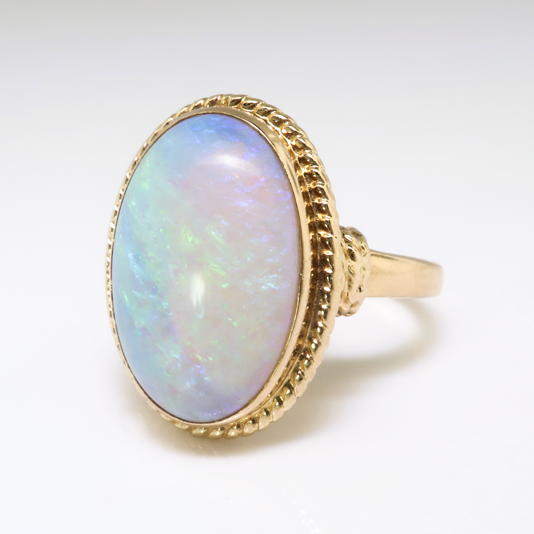 Vintage Natural 4.50ct Opal Solitaire Ring Circa 1980's in Rope Edge ...