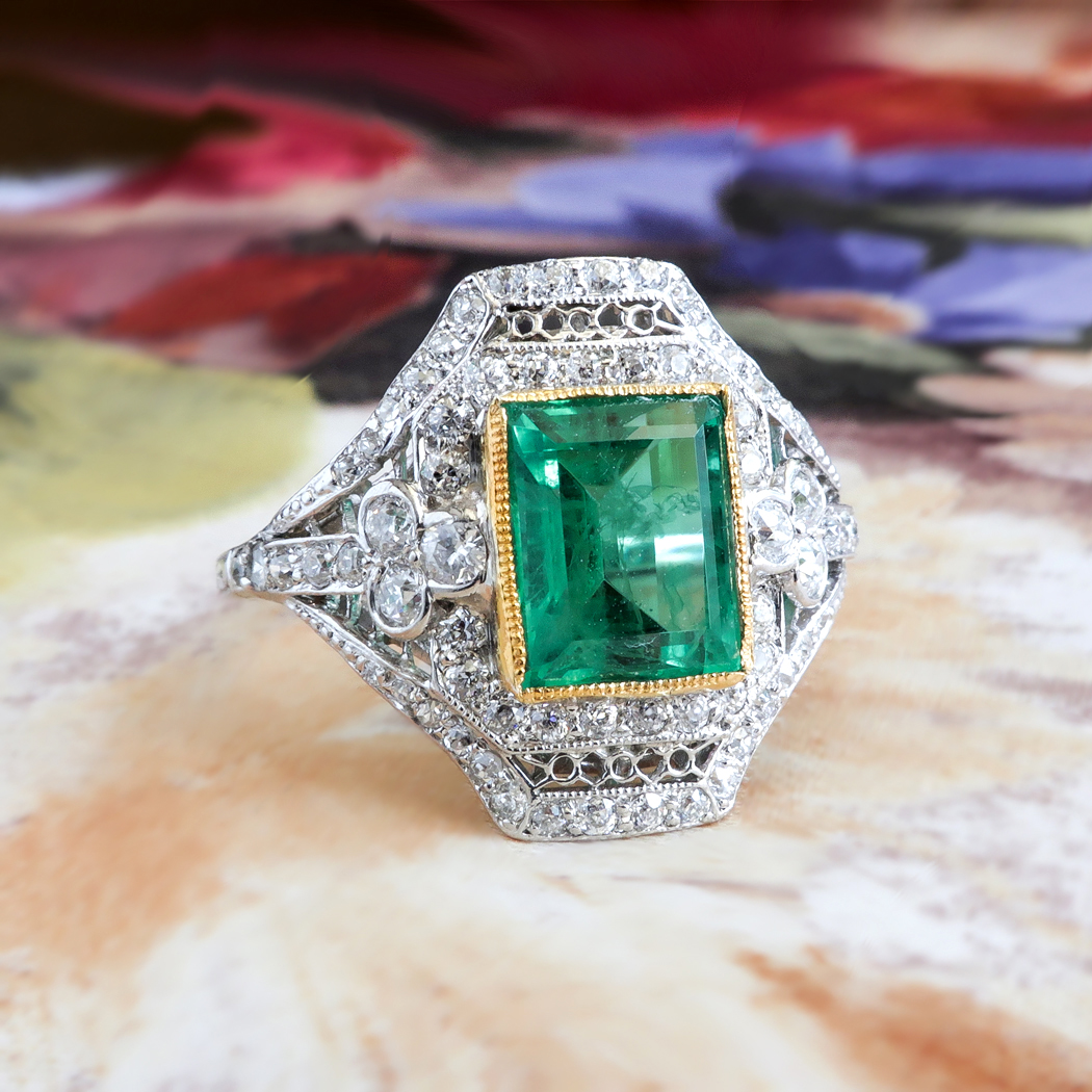 Antique Emerald Diamond Ring Circa 1915 2.84ct t.w. Natural Emerald ...