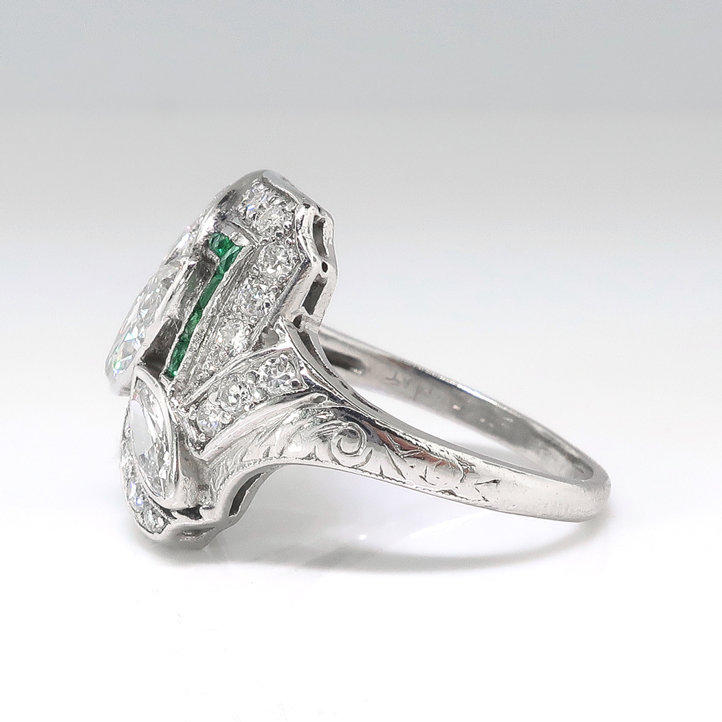 Art Deco Diamond Emerald Ring Circa 1930's 1.87ct t.w. Antique Marquise ...