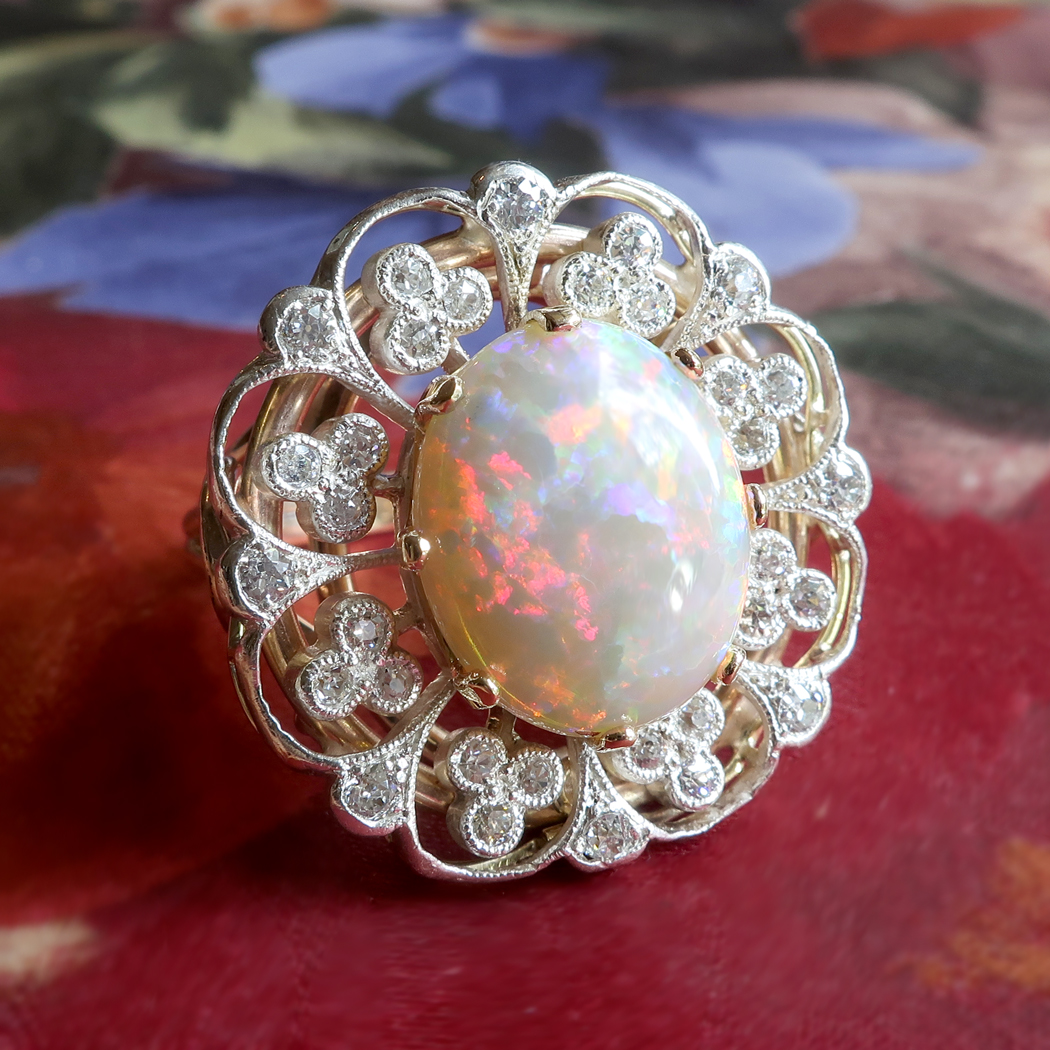 Vintage Opal Diamond Ring Circa 1940's 5.40ct t.w. Re-Worked Old ...